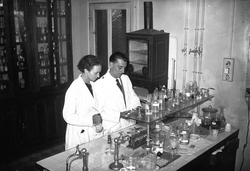 Irene and Frederic Joliot-Curie at work.